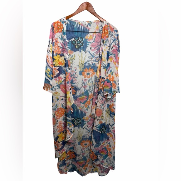 Ekouaer Tops - Floral Open-Front Kimono Cardigan - Multi Floral